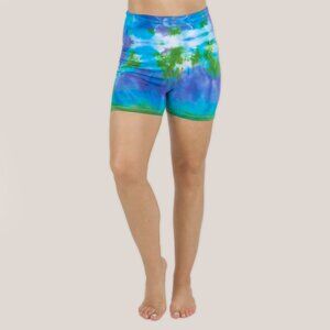 Grenada Tie Dye Yoga Shorts | Fold Over Wide Waistband Cotton Biker Shorts